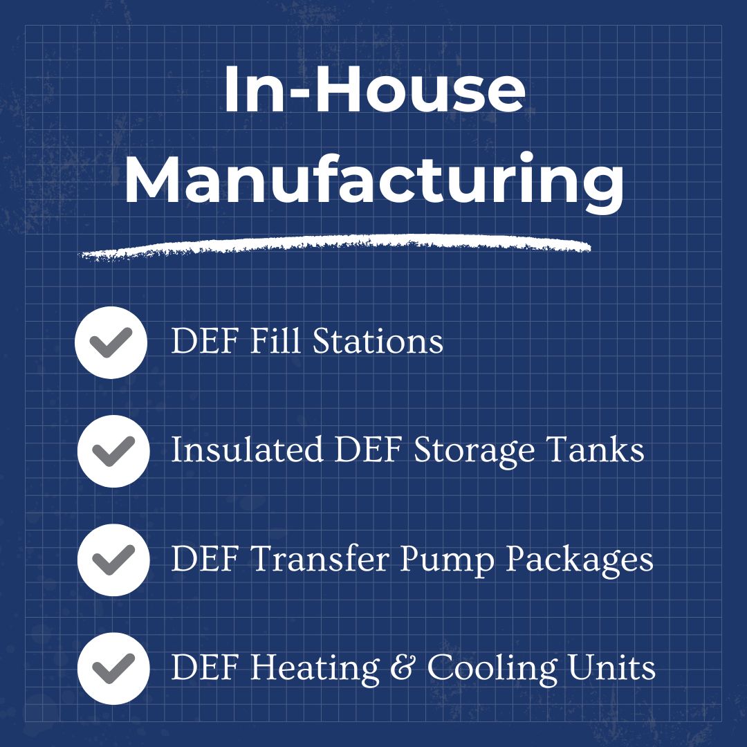 In-house manufacturing capabilities; Welded fabrication, Powder coating, Controls, & Assembly/testing